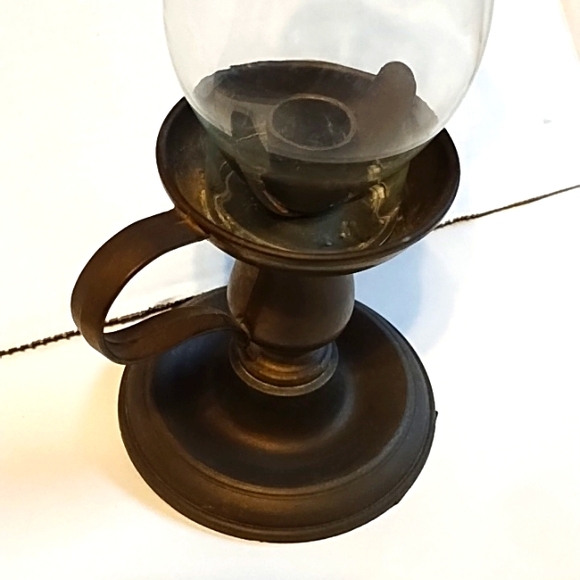 Hurricane Glass Globe Brass Candle Holder - Picture 2 of 9
